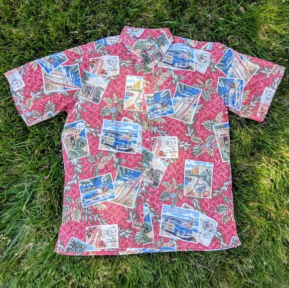 Reyn Spooner Vibrant Red and Green Casual Shirt